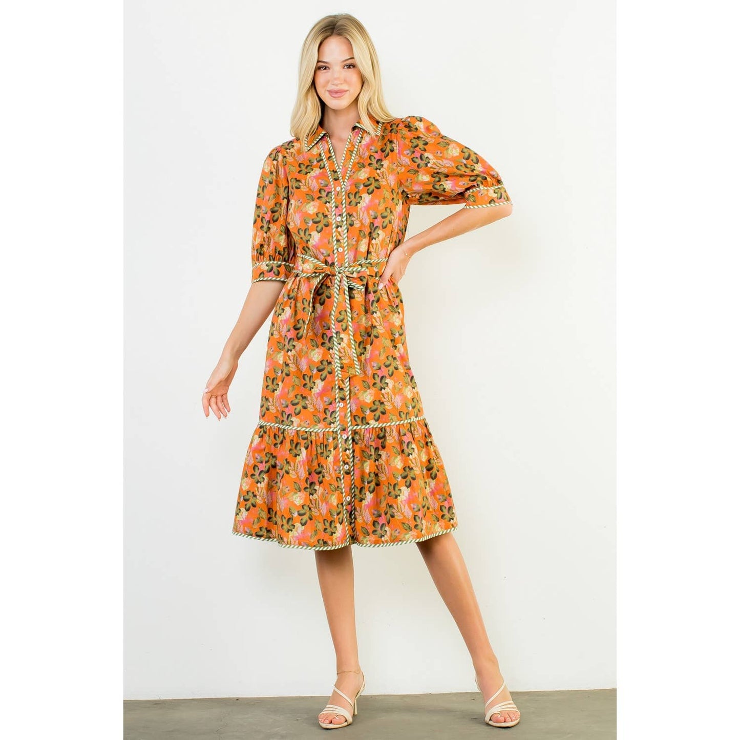 Puff Sleeve Midi Dress