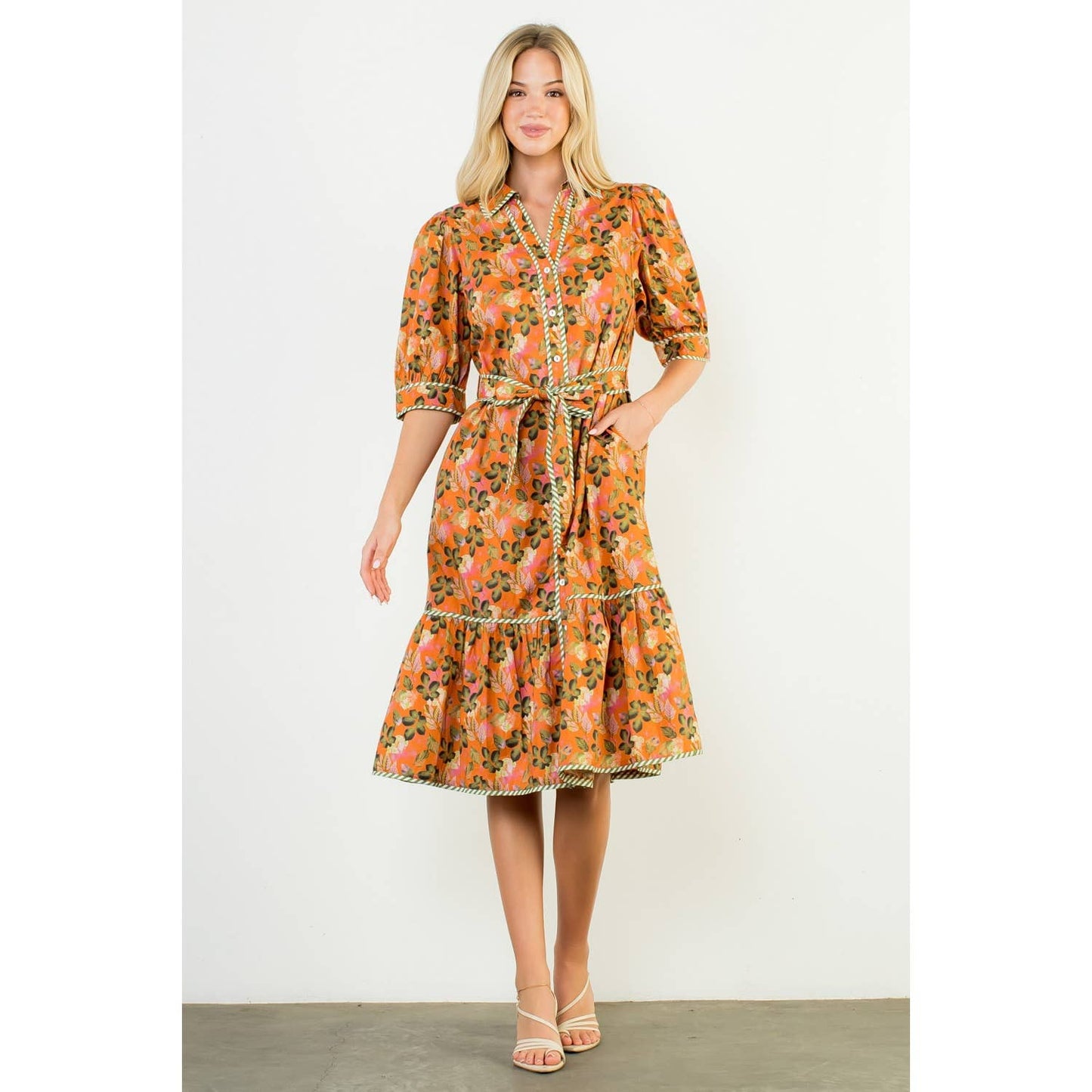 Puff Sleeve Midi Dress