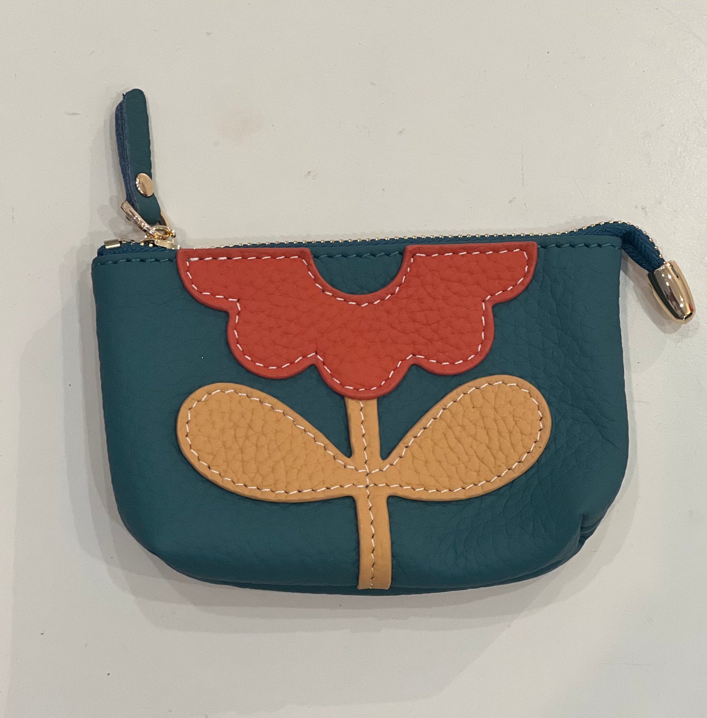 Leather Coin Purse with Flower