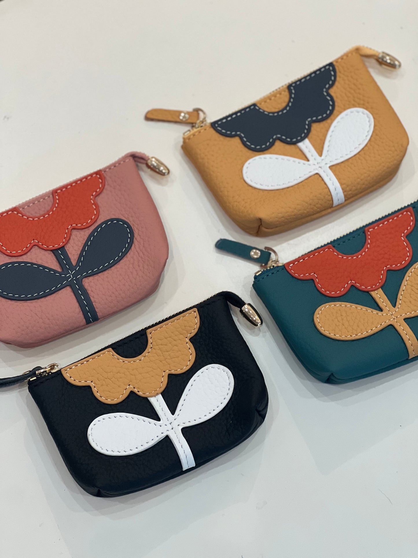 Leather Coin Purse with Flower
