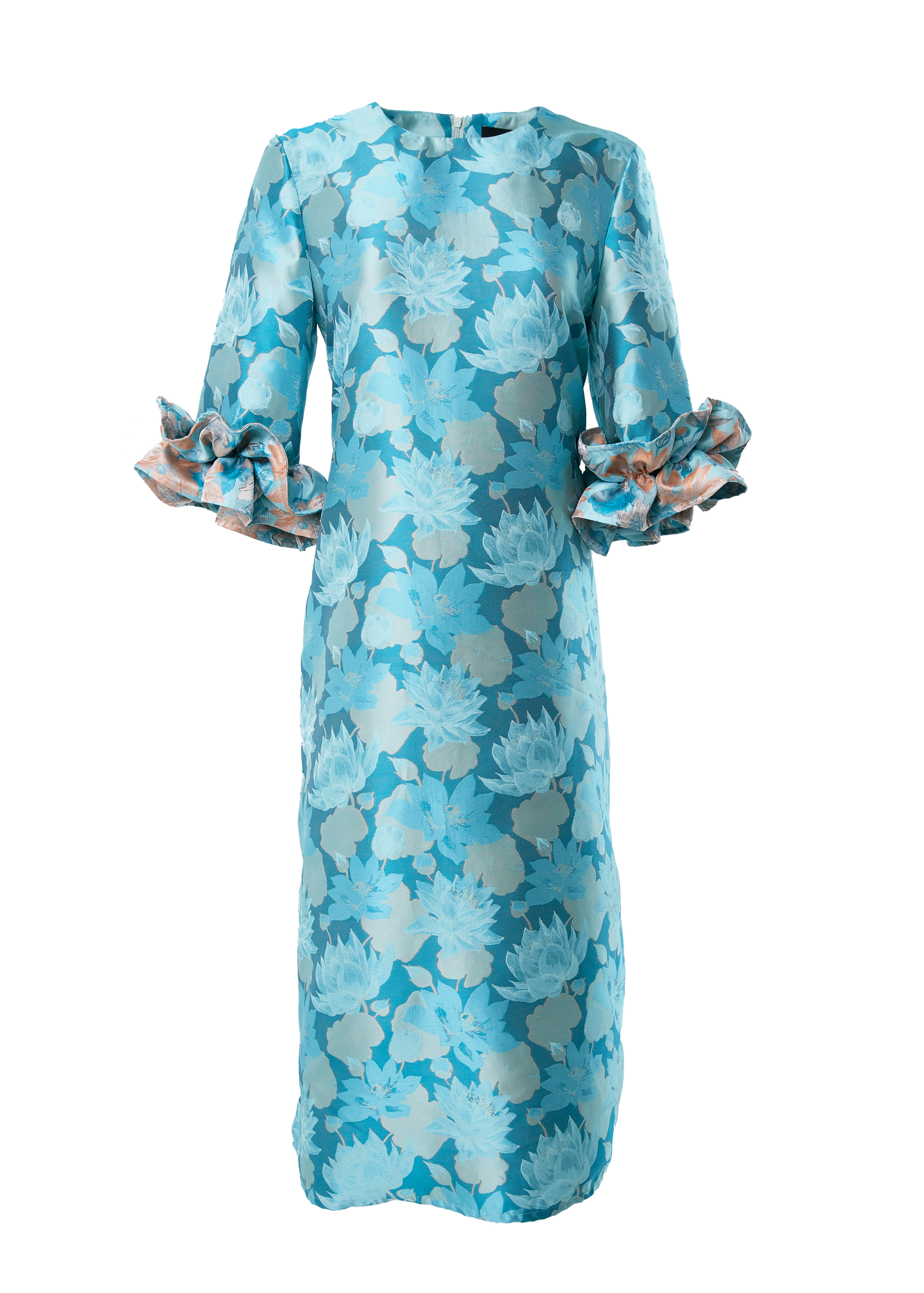Bronwyn Dress Aqua Floral Silhouette Jacquard