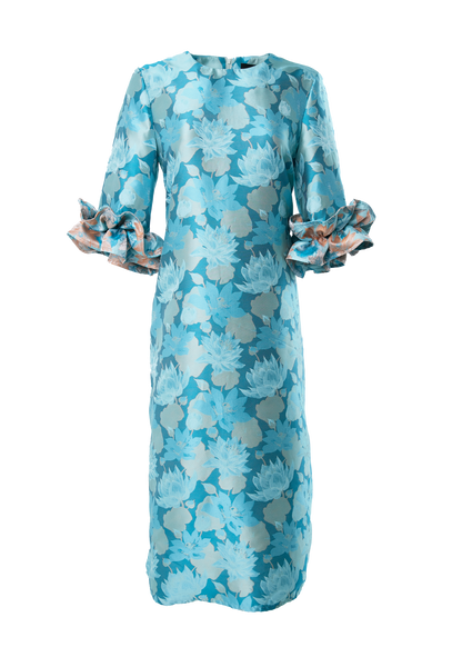 Bronwyn Dress Aqua Floral Silhouette Jacquard