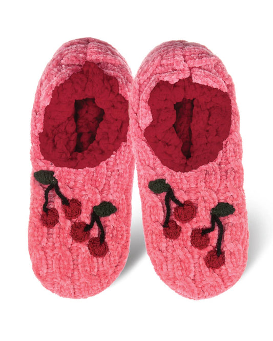 Memoi Cozy Cherries Chenille Sherpa Lined Slippers