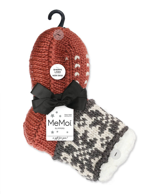 Snowflake Border Recycled Knit Sherpa Lined Lounge Sock