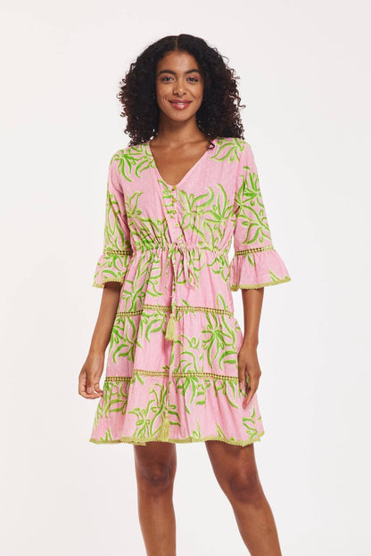 Desideria Dress Abstract Flower Candy Pink Lime Dress