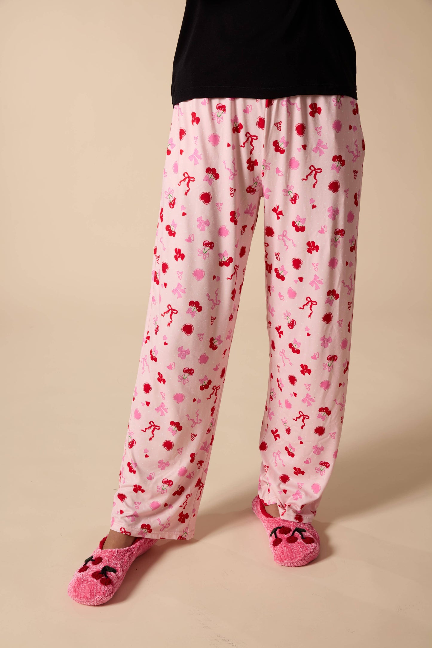 Memoi Cozy Cherries Chenille Sherpa Lined Slippers