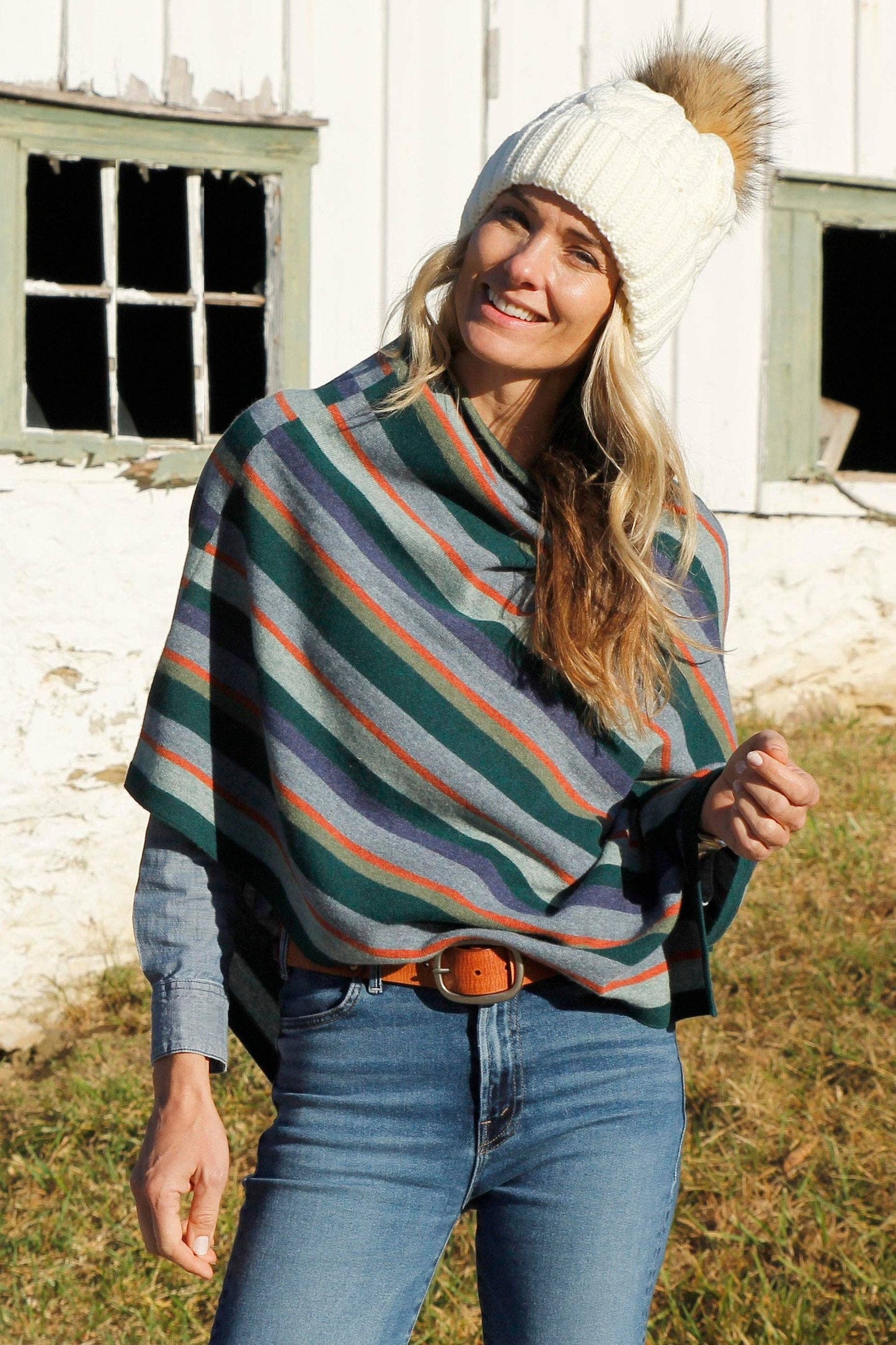 Villa Cashmere Striped Poncho
