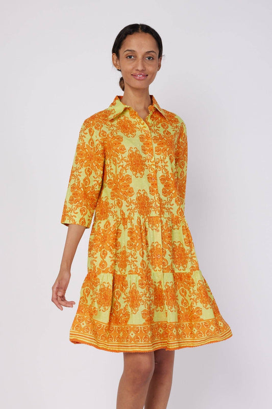 Alcee Green Orange Resort Wear Summer Shirt Dress