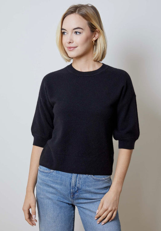 Short Sleeve Black Cashmere Sweater