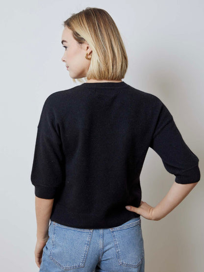 Short Sleeve Black Cashmere Sweater