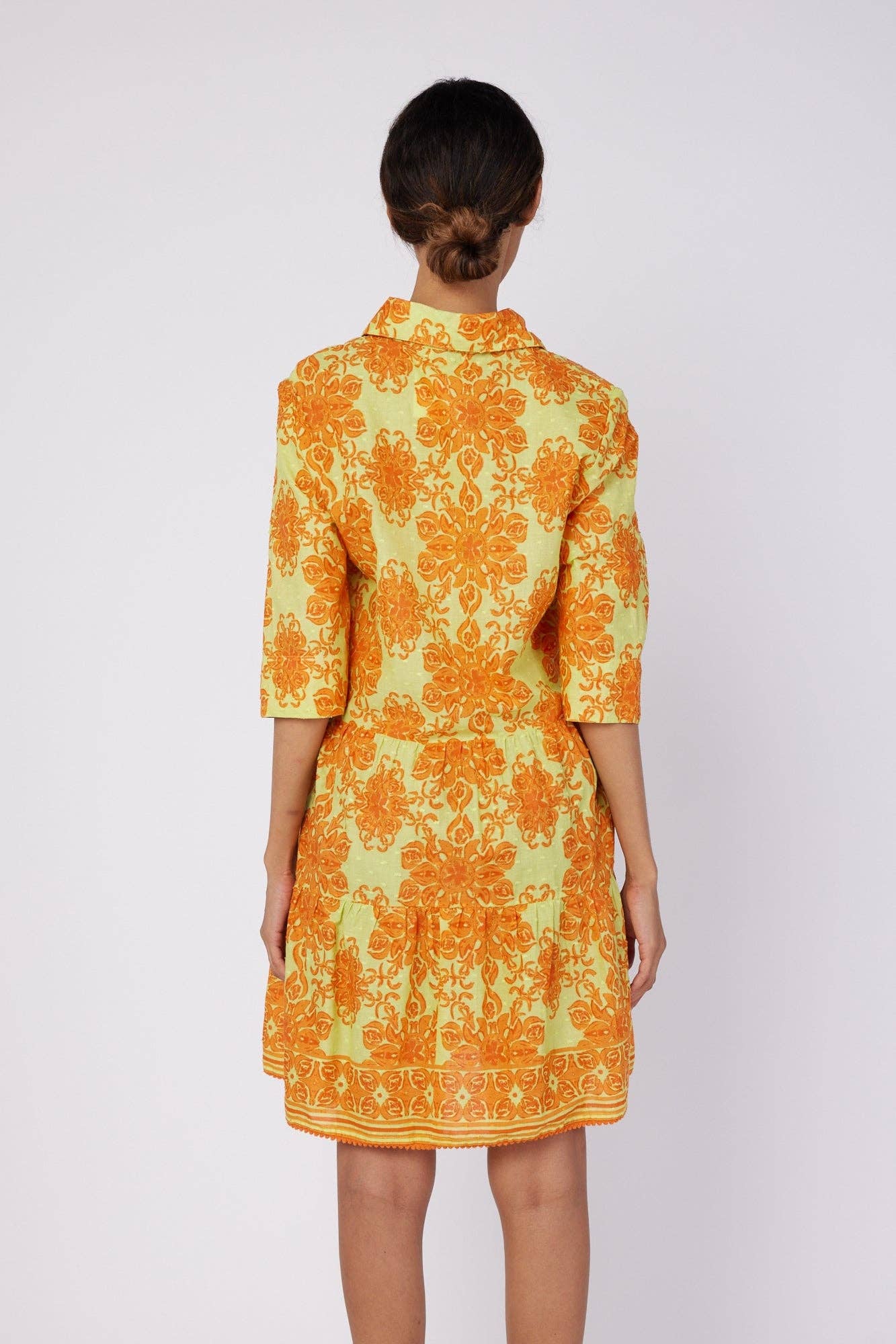 Alcee Green Orange Resort Wear Summer Shirt Dress