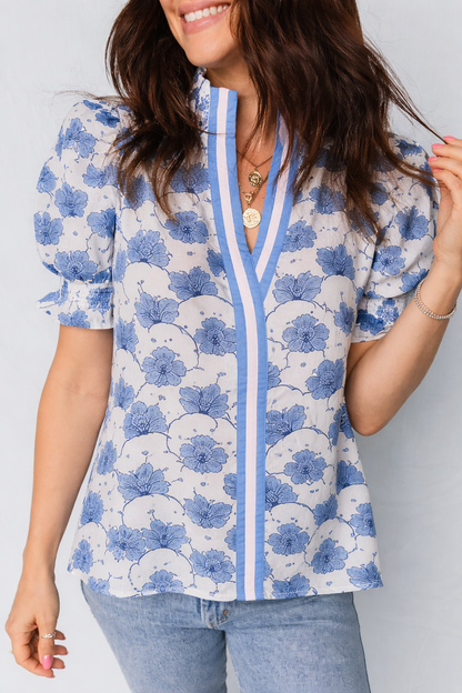 Mariam Sleeve Contrast Trim Blouse-0