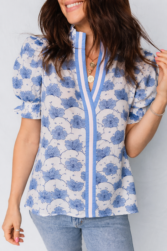 Mariam Sleeve Contrast Trim Blouse-0