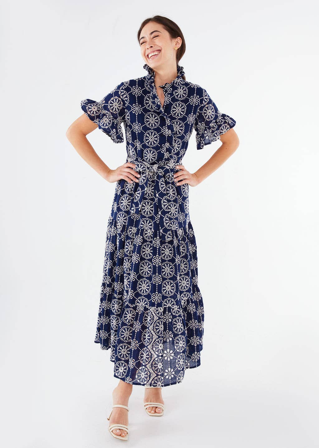 Sadie Maxi Dress Navy Medallion Eyelet