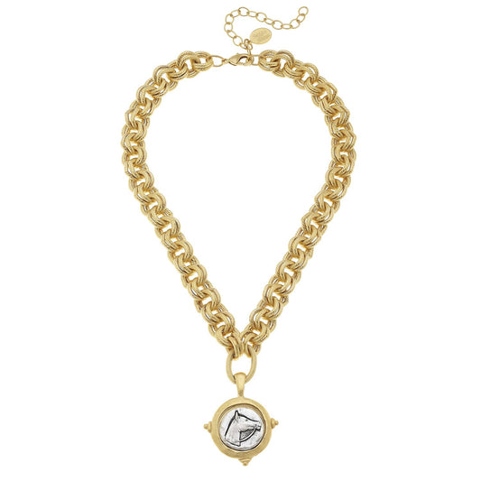 Gold and Silver Intaglio Horse Necklace